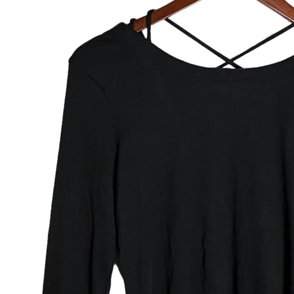 Chaser Ribbed Black Tunic Long Sleeve T-Shirt w Open Back Criss Cross Straps M - Picture 7 of 16